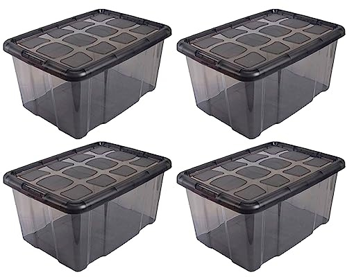 Acan Tradineur - Pack de 4 Cajas de Almacenamiento - Fabricado en plástico - Contenedor para almacenar Libros, ropa, mantas - N.º 18 (Gris Antracita) - 29,7 x 61,5 x 45 cm - 60 Litros