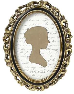 Sunlit Vintage-Bilderrahmen, 10,2 x 15,2 cm, oval, antiker Bilderrahmen mit Glasfront, Luxus-Foto-Display, Tisch-Wandbehang, Goldschwarz