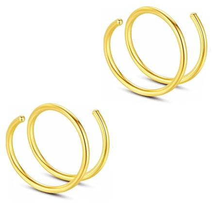 Decentraland Set di 2 anelli doppi in argento da 20 g di diametro 6 mm per setto nasale, naso, cartilagine, labbra, trago, orecchini, gioielli per uomo e donna, 0.8mm(20G),D-6mm, Acciaio inossidabile