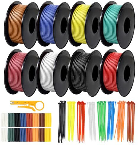 DEKIEVALE 20 AWG Stranded Wire Spool, 32.8ft Each in 8 Colors - Silicone Electrical Tinned Copper Wire, 20 Gauge Flexible Hook Up Wire Kit for DIY, Automotive, Home, and Power Wiring
