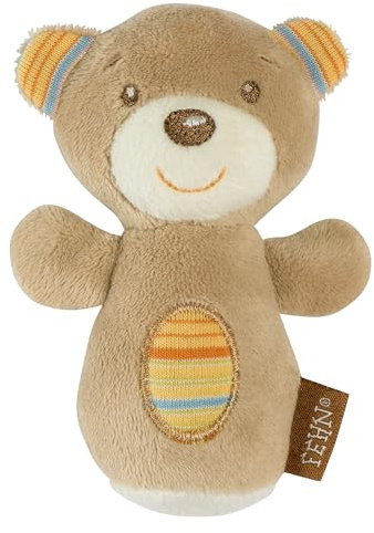 Fehn Mini-Rassel Teddy - Mini-Greifling zum Rasseln, Fühlen, Spielen - kuschelweiches Stoff-Tier - EIN treuer Begleiter für Babys och Kleinkinder AB 0+ Monaten, Nalle