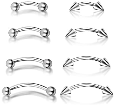 Ycfish 8 Pcs Curved Barbells, Bridge Tongue Rings for Eyebrow Lip Curved Barbell Piercing Helix Eyebrow Rings Piercing for Women Tongue Rings Nipple