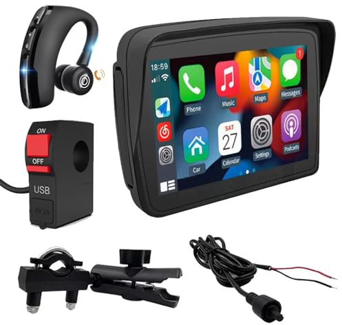 K750 - Navegador GPS para moto con auriculares Bluetooth, llamadas y mapas, sistema Carplay/Android para coche, tarjeta TF para música/películas y toma USB para manillar