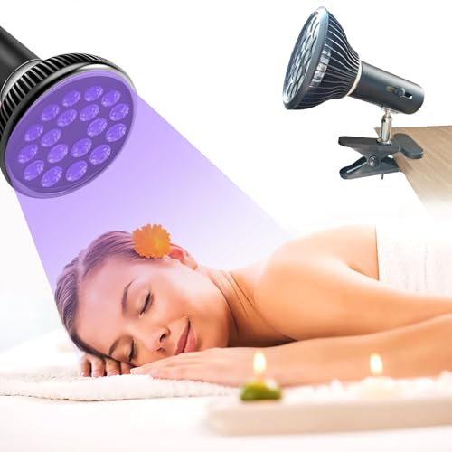 Lampe de Bronzage pour la Maison, 54W E27 Lampe de Bronzage pour Visage et Corps, Lampe à tête Pivotante à 180°, Lampe Solaire 18 Leds, Lunettes de Protection, pour Peau de Blé