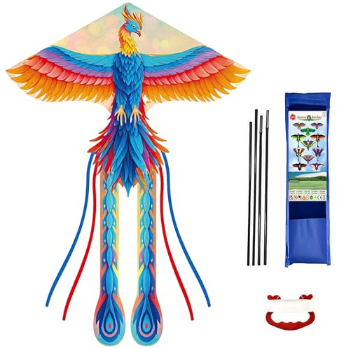 Cometa de Fénix, 107×71inch Cometa de una Sola línea con Hilo de Cola de 190cm de Largo para Niños y Adultos Principiantes, Juegos al Aire Libre, Viaje a La Playa, Regalo de Cometas