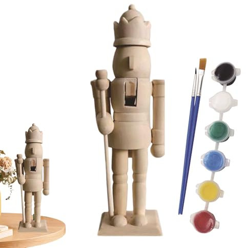 Generico Schiaccianoci In Legno - Figura Cracker Non Verniciata, Dipinti, Dipingi La Figura Di Schiaccianoci | Nutribile Di Verniciabile Cracker Figura Natalizia Per Finestre, Scaffali, Armadi