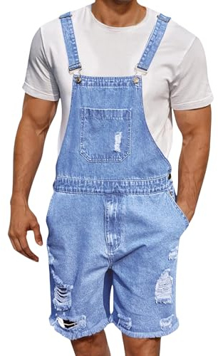 Felcia Salopette en jean pour homme, short en jean, bretelles réglables, combinaison ample avec poches 2025
