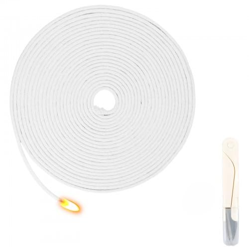 Stoppino per lampade a olio, 10 m x 4 mm, in cotone, con forbici, stoppini per candele, lampada a petrolio, alcool e cherosene, bianco