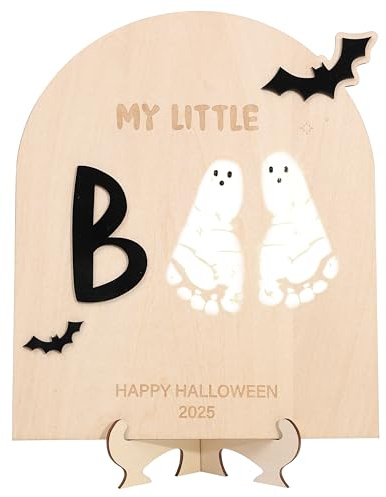Baby's First Diy Footprint Art Sign - Halloween Wooden Milestone Card, My Little Boo Footprint Sig, Baby’S First Halloween, For Baby Shower Newborn Photoshoot Prop