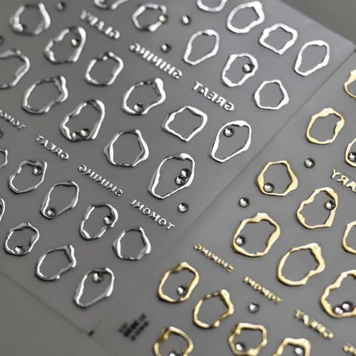Silber-Gold-Nagelkunst-Aufkleber, stickers en relief 5D auto-adhésifs pour nail art, irrégularités argent-or pour décoration manucure DIY