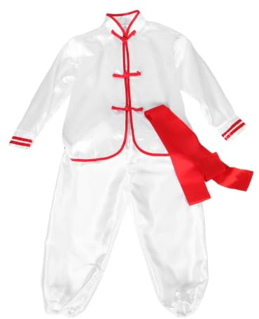 AMUSLESUR Costume Chinois et Développement Physique pour Garçon et Filles en Polyester Blanc Tenue D'entraînement Kung-fu Manches Longues, Design Classique pour Événements Culturels