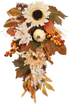 Pumpakrans 50 Centimeter Lantlig Blomstergirland Dekoration | Lantliga Verandadekorationer för Höst & Skörd Halloween Thanksgiving Utomhus Vägg Bord &