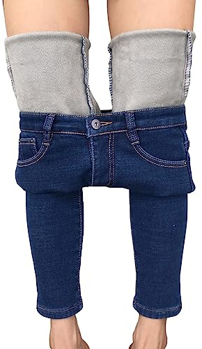 heipeiwa Jean d'hiver pour Femme, Jean en Denim Stretch Mince, doublé en Polaire, Pantalon Thermique épais, Jegging Slim et Chaud, Bleu, Taille M