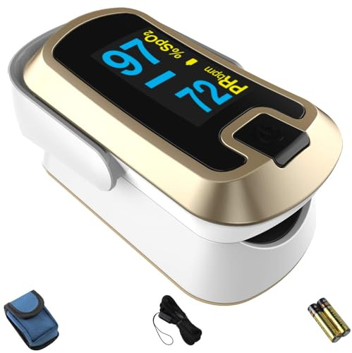 mibest OLED Finger Pulse Oximeter, O2 Meter, Dual Color White/Luxury Gold