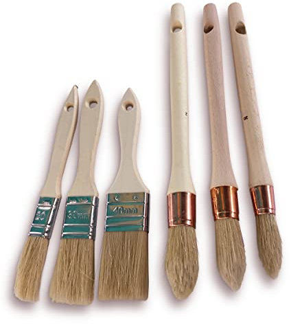 Lot de 6 pinceaux | 3 à rechampir Soie n°3/0 - n° 0 - n° 2 | 3 à vernir série épaisse Largeur 20-30-40 mm | Émaux Peinture Teinture apprêts Vernis | Kibros LOT_371_323b