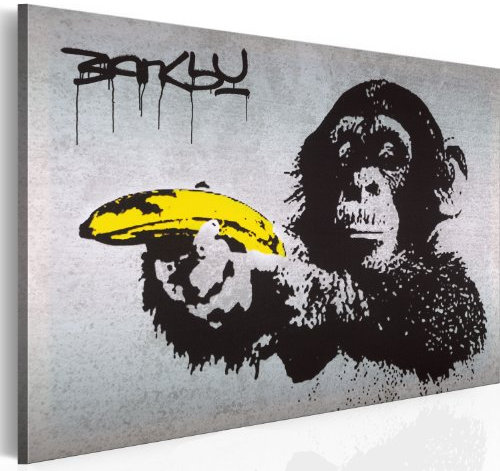 B&D XXL - Tableau Acoustique 120x80 cm 1 Partie - Décoration Murale Anti-Bruit Isolation Phonique Bureau Chambre Panneau Insonorisant Impression sur Toile - Banksy Singe Banane Graffiti 030115-40