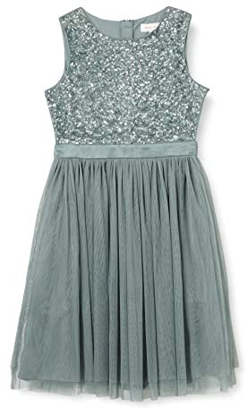 Maya Deluxe Mädchen Maya Deluxe Mädchen Paillettenverziertes Hochzeit und Geburtstag Festlich mit Bandschleife Bra Kleid, Misty Green, 3-4 Jahre EU