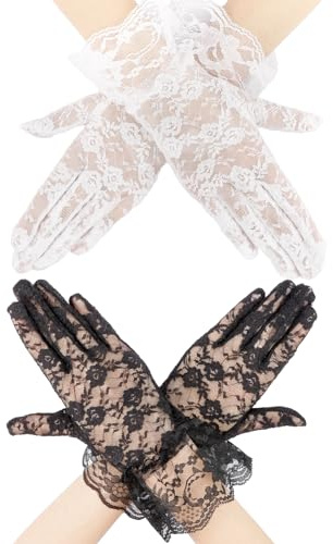 Cytokio Guantes de encaje, guantes de encaje para mujer, guantes de fiesta de té, guantes de novia, guantes de moda, ópera, Halloween, cosplay, guantes cortos