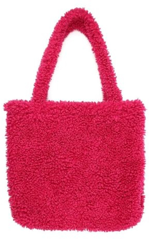 Made in Italy Damen Teddyfell Tasche Shopper Tote Bag Handtasche Plüsch Schultertasche Teddytasche Pelz Damentasche Felltasche Wintertasche Pink