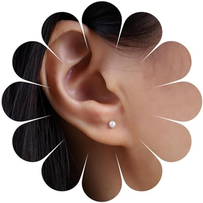 Aneneiceera Vintage Tiny Pearl Stud Earrings Silver Small Bead Earring Freshwater Pearl Earring Cute Mini Minimalist Earrings Jewelry for Women (Smaller)
