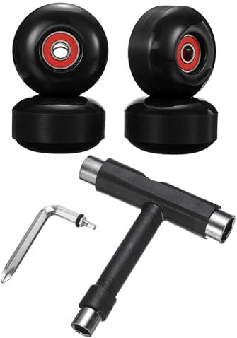 PATIKIL 52mm 95A Skateboard Wheels with Red Bearings, 4 Pack Street Wheels with Skate Tool for Skateboards Tricks Cruiser Wheel Replacement, Black