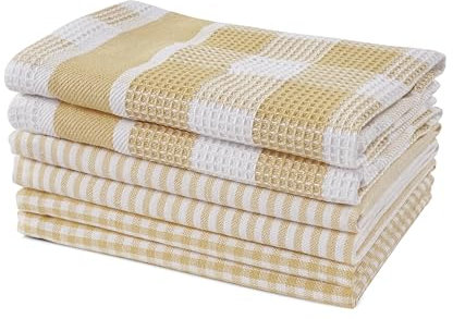 LANE LINEN Paños de cocina 100% algodón, ultrasuaves, absorbentes, de secado rápido, multitejido, 13 x 13 pulgadas, paquete de 6, color beige