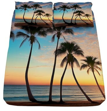 Spannbettlaken 90x200cm - Palmen Pflanzen Strand Muster Spannbettuch, Matratzenhöhe Bis 30 cm für Boxspringbett Grün Bettlaken Weiche Mikrofaser Spannbetttuch