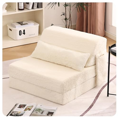 Tiita Convertible Folding Sofa Bed Single Size for Adults with Pillow, Plush Fabric Floor Mattress Couch Bed, Washable Cover & Side Pocket, Guest Room, Dorm, Apartment, Living Room, Beige