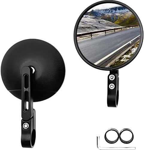 Motorcycle Mirrors, Motorcycle Bar End Rearview Mirror Spiegel Classic Retro Round Handlebar Side Mirror Motorradspiegel with Metal Shafts for Motorcycles, Scooters, Bicycles