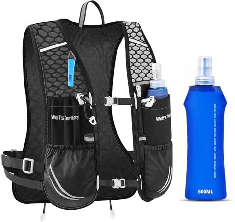 JUOIFIP Lightweight Running Backpack Outdoor Sports, Reflective Hydration Vest for Men & Women, Breathable Running Backpack with Water Bottle 500ml for Trailrunning Hiking Marathon