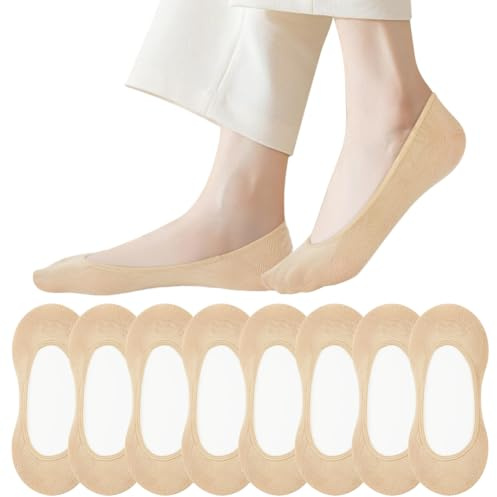 OFFCUP osynliga strumpor kvinnor, 6 par damer osynliga strumpor, halkskydd ultra lågt skuren foder båt loafer strumpa, bomull andningsbara footsies skostrumpor för loafers platta pumpar träningsskor