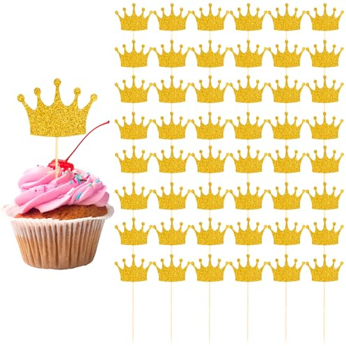 Piriuuo 50 piezas coronas cupcakes topper, dorados purpurina princesas cupcakeTopper cumpleaños reina coronas cupcakes decoraciones decoración pastel para boda, cumpleaños, baby shower, boda fiesta