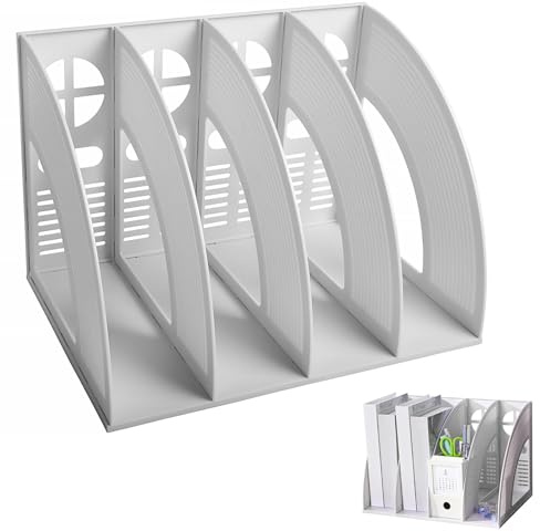 Porte Revues, A4 Schreibtisch Buchregal avec 4 Compartiments, Collecteur de Magazines en Plastique, Plateau de Tri Collecteur Vertical Violet, Dossier de Livres de Documents, Compartiment Ouvert(Gris)