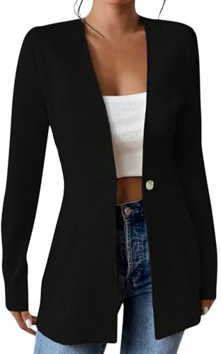 KUIH Blazers for Women UK Long Sleeve Open Front Cardigans Blazer Front Lined Womens UK Regular Fit Blazer Longline Shrug Jackets Elegant Smart Cover Up Outerwear Top for Party Wedding Black