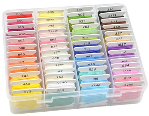 Hilo de bordar genérico multicolor con caja de almacenamiento transparente, suministros de punto de cruz, juego de hilos de bordar para Halloween, Navidad, Día de la Madre (50)