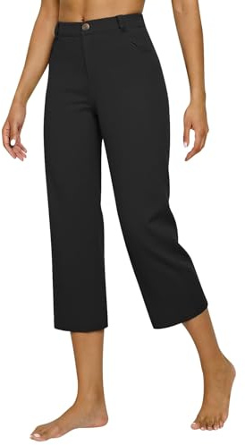 Generico Pantaloni Capri Casual da Donna con Bottoni Anteriori, Vita Alta Elasticizzata, Tasche Laterali Profonde e Orlo alla Caviglia, Leggeri e Traspiranti per Yoga, Pilates e Tempo Libero Estivo
