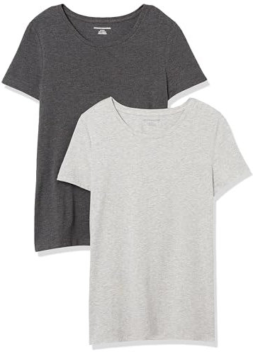 Amazon Essentials Women's Regular-Fit Short-Sleeve Crewneck T-Shirt, Pack of 2, Charcoal Heather/Light Grey Heather, XL