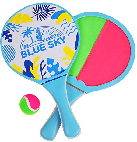 BLUE SKY - 2 Raquettes De Plage Scratch Double Face - Scratch Ball - Jeu de Raquette - 040714A - Vert - Velcro - 33 cm x 19 cm - Jouet Enfant Adulte - Jeu de Plein Air - À Partir de 3 Ans