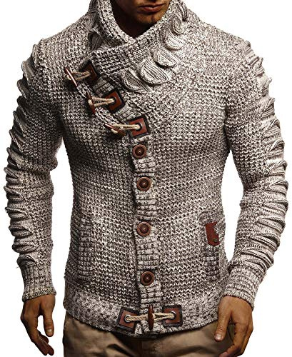 Leif Nelson Men's Pullover Knit Sweater Chunky Knit Shawl Collar LN-5585 Tan XX-Large
