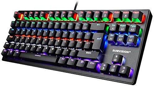 Gaming Keyboard SUMVISION ACIES True Mechanical Keyboard Tenkeyless TKL Rainbow LED 100% Anti-Ghosting Programmable Macro for Gaming PC Xbox PS5 Apple Mac (UK DESIGN UK TECH SUPPORT UK QWERTY LAYOUT)