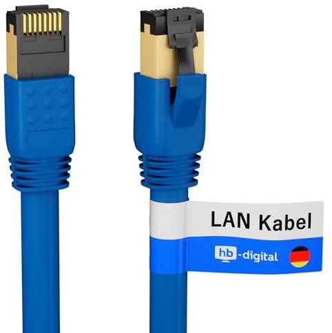 hb-digital 1,5m Patchkabel CAT 8.1 LAN nätverkskabel S/FTP PIMF 2xRJ45 Plug koppar LSZH Halogenfri RoHS-kompatibel 40 Gbits Ethernet Port 2000 MHz Internet DSL, PC, Router, Switch, Modem, TV blå