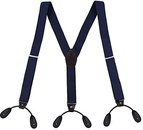 KLONKEE Bretelle da uomo con bottoni divisi a Y, con bottone rifinito, bretelle elastiche regolabili per smoking - Larghezza 3,5 cm, Blu navy, Taglia unica