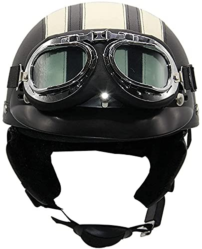 CFZWJ Vuxen retro öppen ansikte stil motorcykel halvhjälm med glasögon vintage scooter kraschhjälmar lätt andningsbar jet pilothjälm för cruiser chopper moped motorcykelhjälm DOT-godkänd