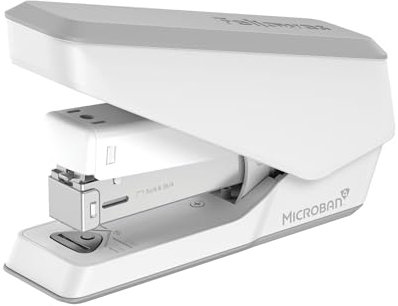 Fellowes Jam Free Stapler, 25 Sheet Capacity - LX840 Easy-Press Half Strip Antibacterial Manual Stapler – Uses Both 24/6mm and 26/6mm Staples – White