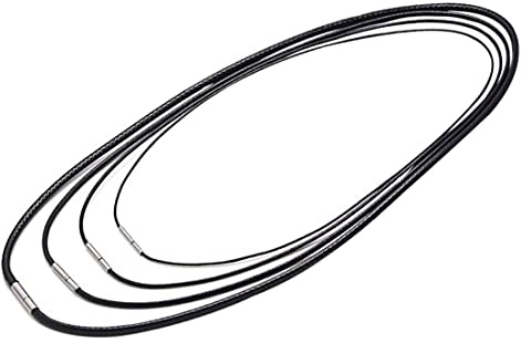 PLABBDPL Lot de 4 colliers / bracelets en cuir synthétique tressé noir avec fermoir en acier inoxydable, cordon noir de 3 mm pour pendentif (40/45/50/55 cm)