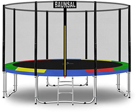 Baunsal® Trampolin Outdoor Ø 305 cm (EXD) bunt als Komplettset mit Federabdeckung, Sprungmatte, Netz und Leiter - Gartentrampolin Spielzeug für Kinder