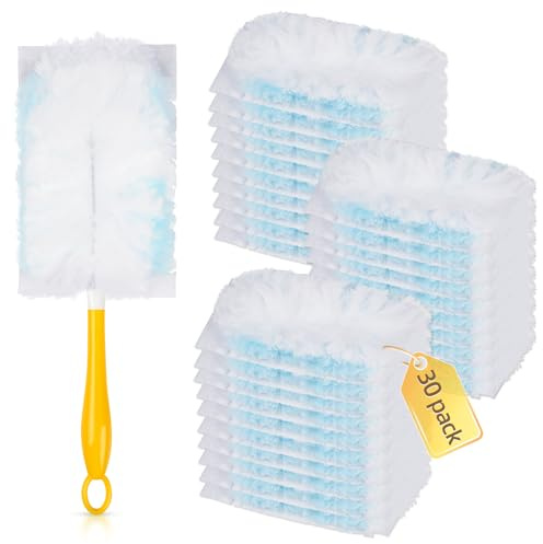 30 Count Duster Refills Compatible with Dusters 180° Handle Dusters, 180° Heavy Duty Multi-Surface Duster Replacement with 1 Standard Handle, Unscented