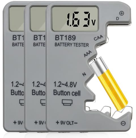 Digitaler Batterietester, 3 Stück Analoger Batterietester, Universal Batterieprüfer mit Display, Batteriekapazitätsprüfer für 9V, 1.5 V, C, AA, AAA, D, N