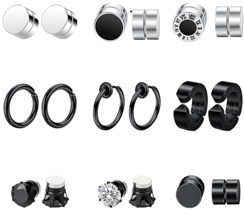 OIDEA Pendientes Magnéticos Mujer Hombre: 3 Pares Aretes Aro de Circonita Cúbica Negro Hipoalergénico Antialérgico de Acero Inoxidable - para Regalos