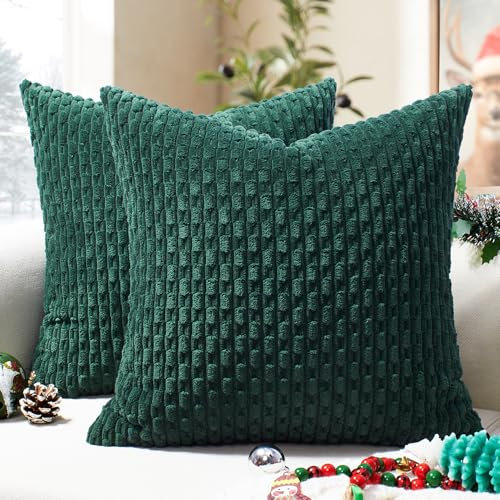 Softalker Kissenbezug 40x40 Weihnachten Grün Cord 2er Set flauschig Kissenhüllen Kissenbezüge Sofa Cushion Cover Sofakissen Dekokissen Deko für Wohnzimmer Sofa Stuhl Schlafzimmer Winter Christmas